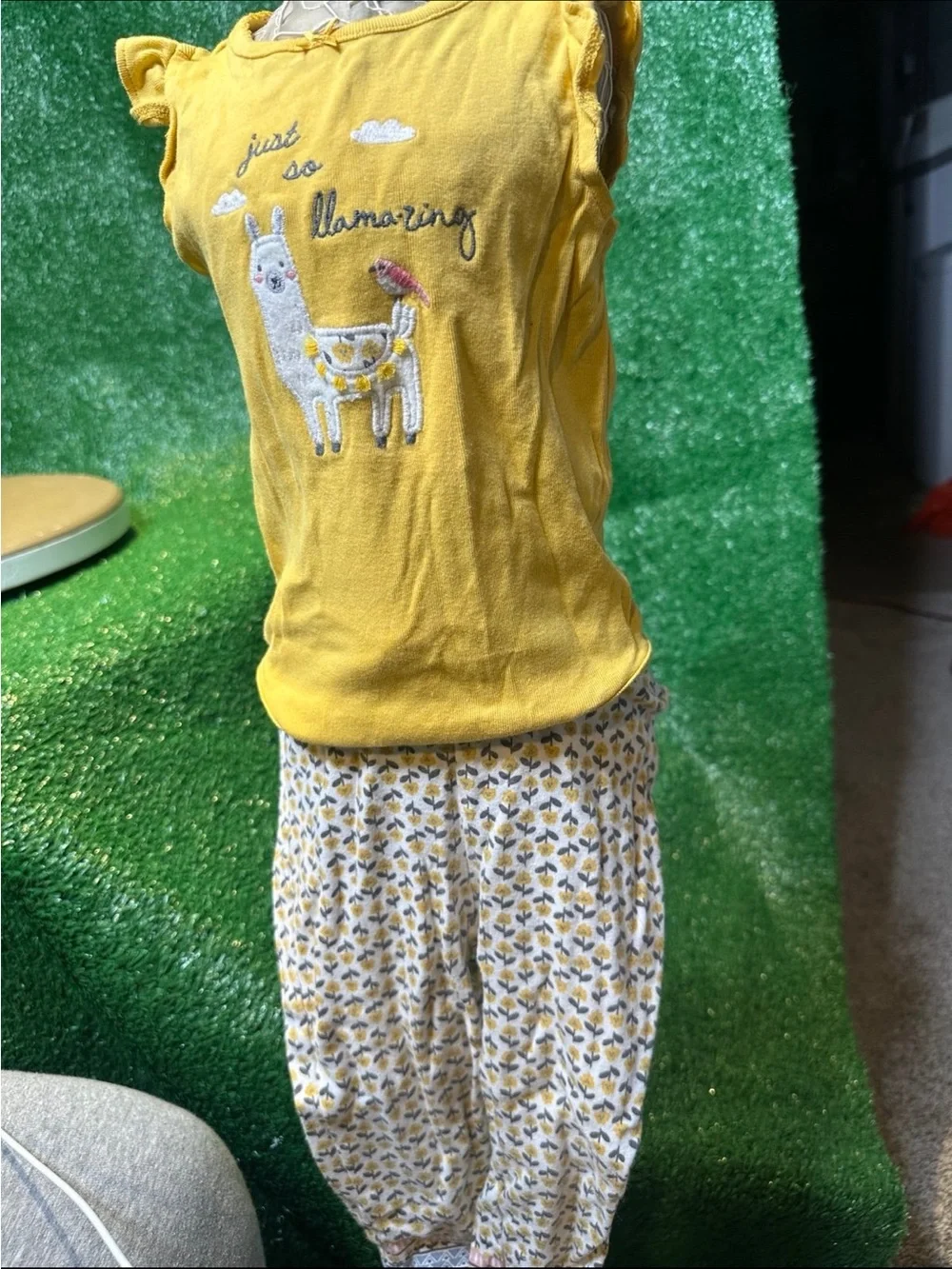 Carter's Yellow Llama Bodysuit with Patterned White & Yellow Leggings